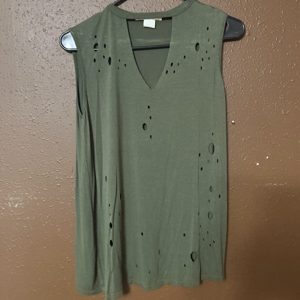 $5 for $20 item: Olive Green Sleeveless Distressed Top